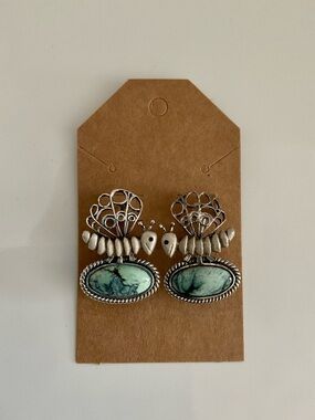 VINTAGE Stamped Antigua Mexico Butterfly Turquoise Sterling Silver Earrings